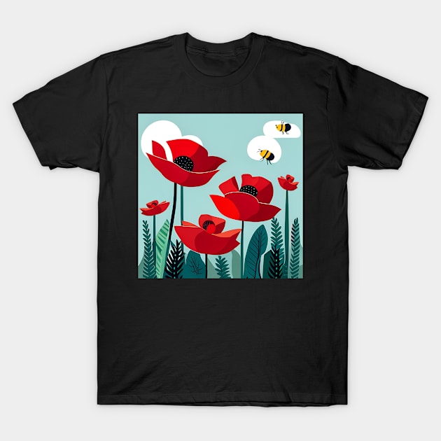 Bees And Poppies T-Shirt by ArtShare